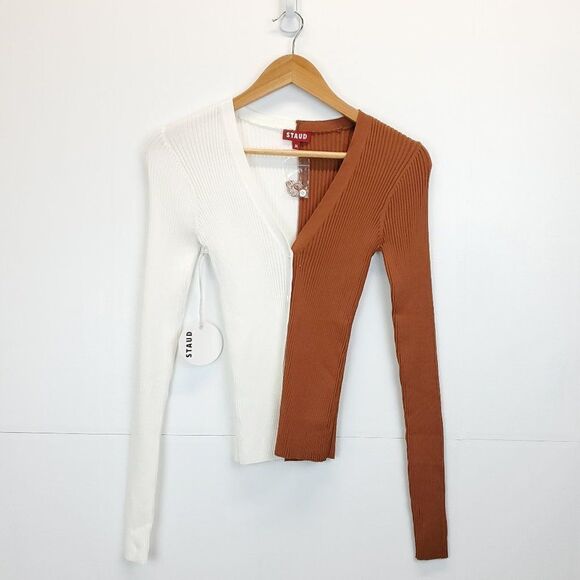 STAUD Sweater Cardigan Shoko Cargo Colorblock Ribbed - Picture 8 of 13